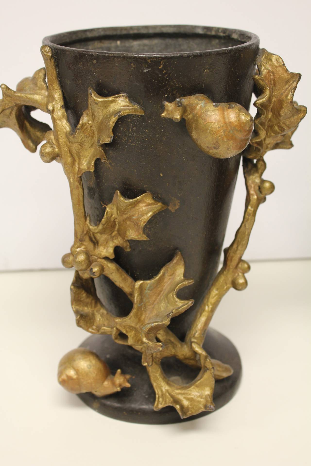 Art Nouveau French Bronze Vases or Planters with Gilded Design In Good Condition In Chicago, IL