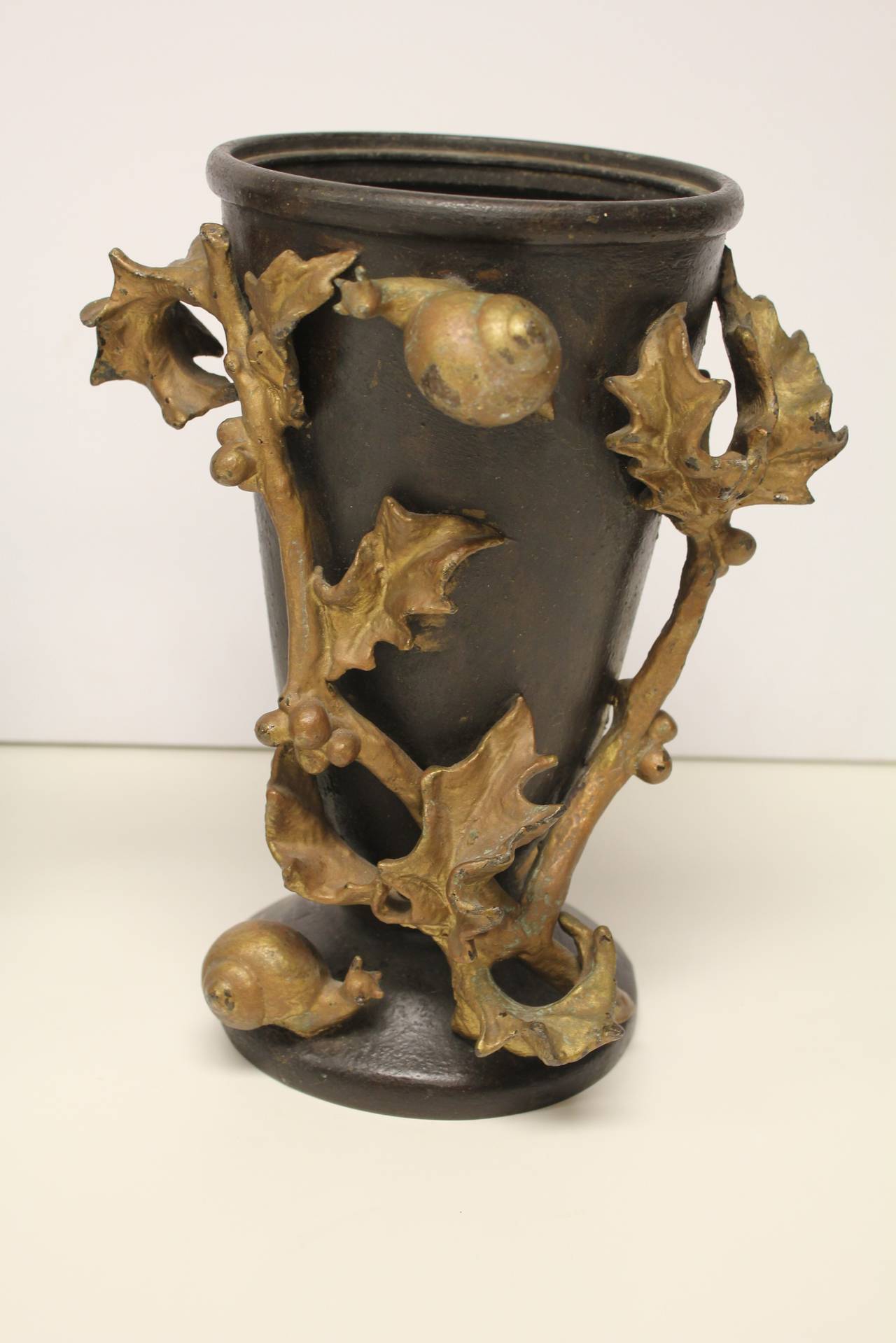 19th Century Art Nouveau French Bronze Vases or Planters with Gilded Design