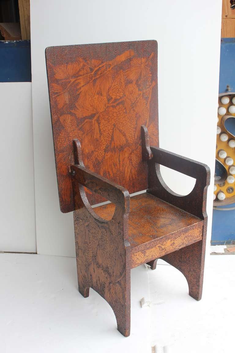 Unique Folk Art hand made wooden chair turned to table or bench. Table size: H 28.5
