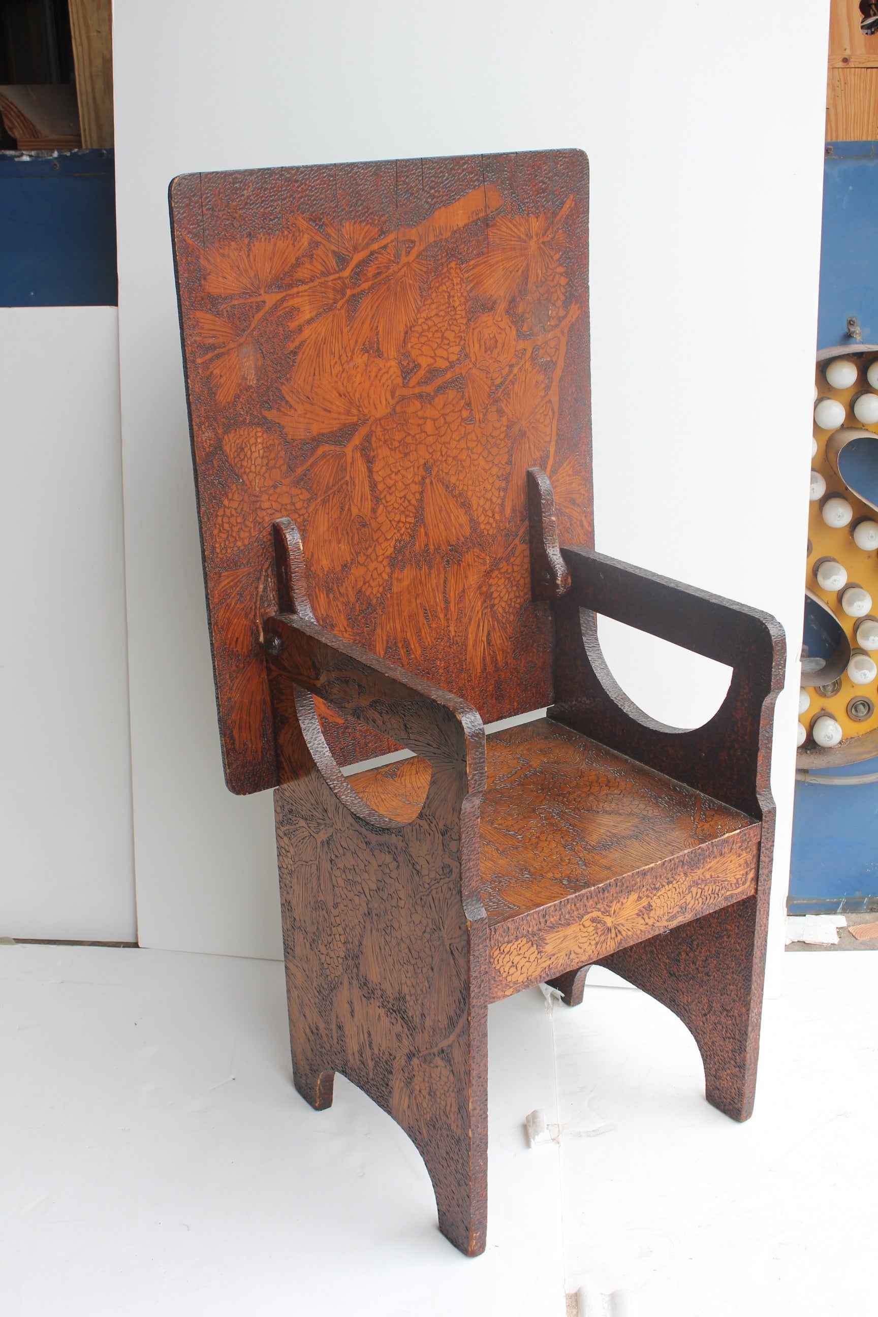 Folk Art Hand Made Wooden Chair/Table For Sale