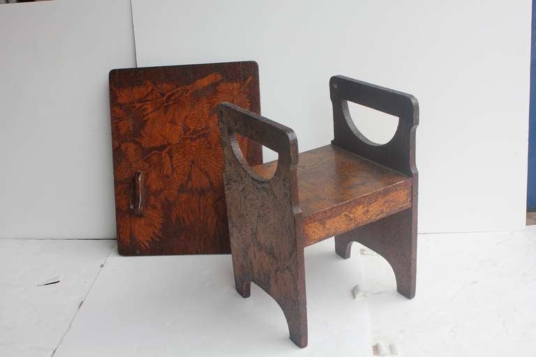Folk Art Hand Made Wooden Chair/Table In Good Condition For Sale In Chicago, IL