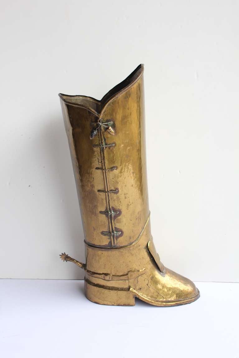 English brass boot umbrella stand.