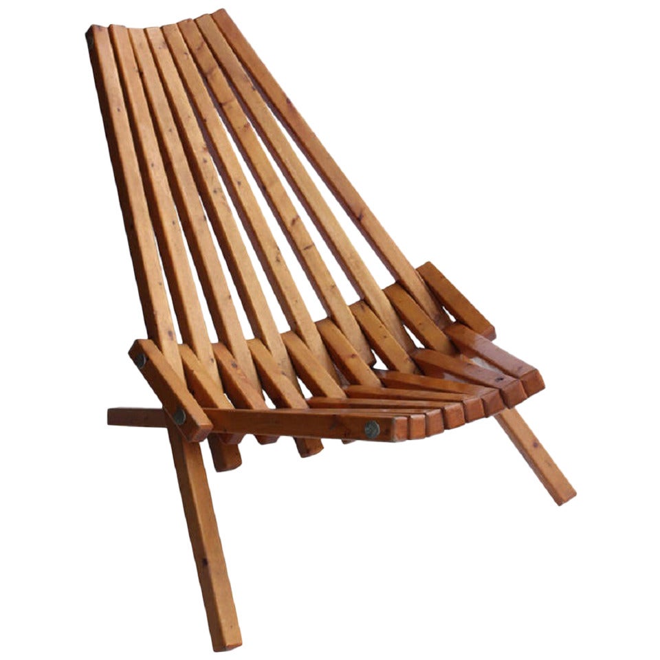 Mid-Century Wood Folding Lounge Chair For Sale