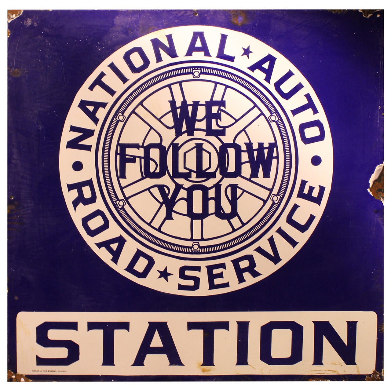 Rare 1920s Enamel Sign "National Auto Road Service Station" For Sale