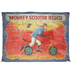 Vintage 1930s Circus Banner "Monkey Scooter Rider" by Neiman Eisman