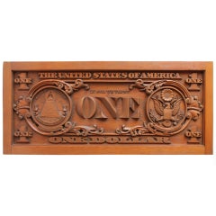 Folk Art Hand Carved Wooden One Dollar Bill
