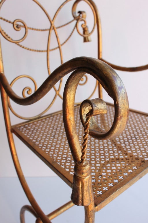 Hollywood Regency Mid Century  Regency Gilded Metal Rope and Tassel Metal chair For Sale