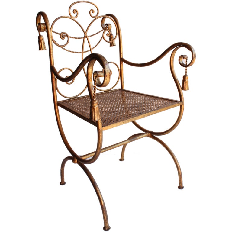 Mid Century  Regency Gilded Metal Rope and Tassel Metal chair For Sale
