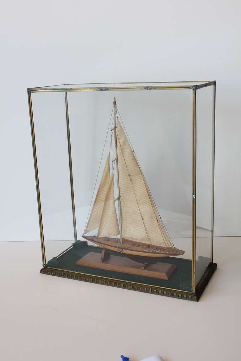 Unknown Antique Cased Wooden Model Boat