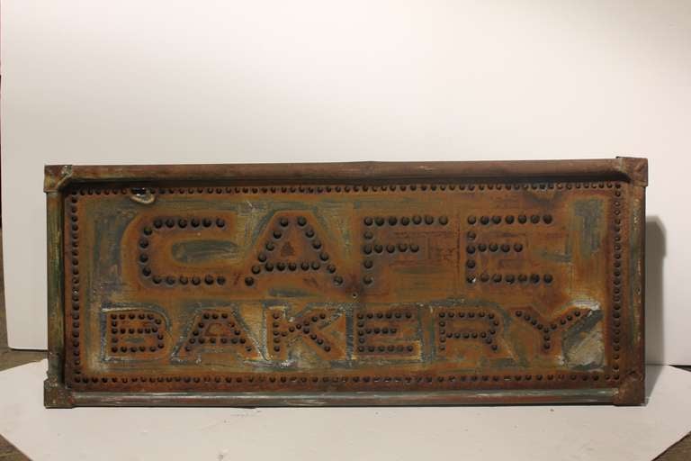 1900's original American tin light up Cafe Bakery sign. In working condition.