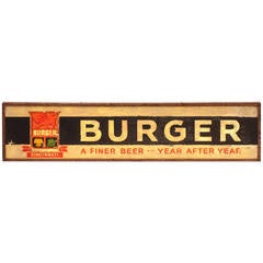 1940s Reverse Paint Glass Sign "Burger Cincinnati Beer"