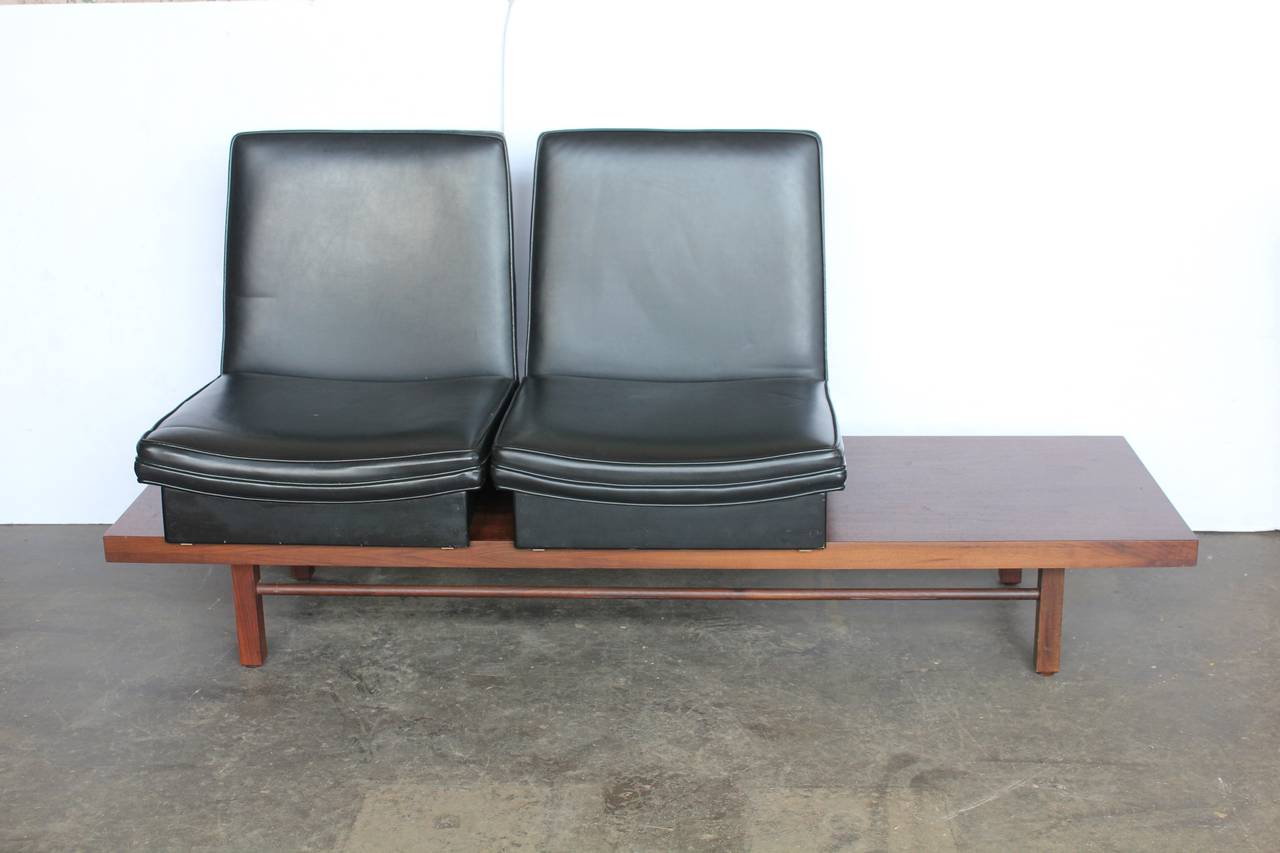 Mid-Century bench with removable seats by Milo Baughman for Thayer Coggin. Original upholstery.