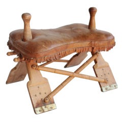 Retro Leather Camel Saddle stool