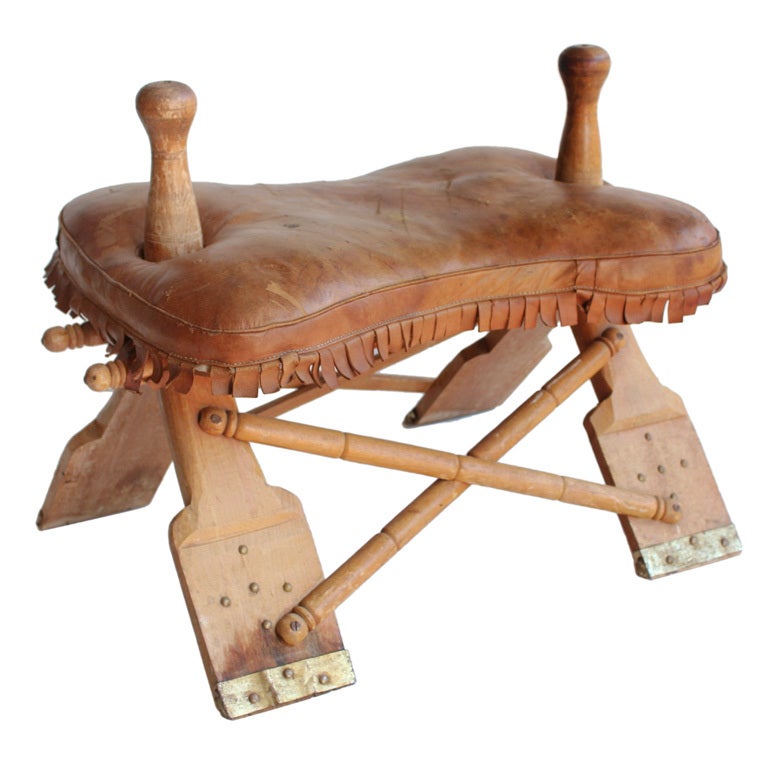 Vintage Leather Camel Saddle stool