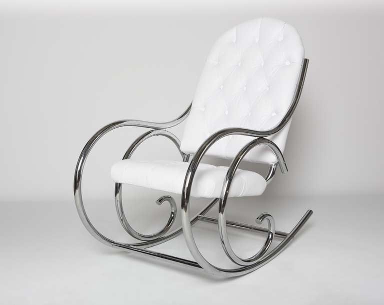 Mid-20th Century Mid Century Chrome & Leather Rocking Chair