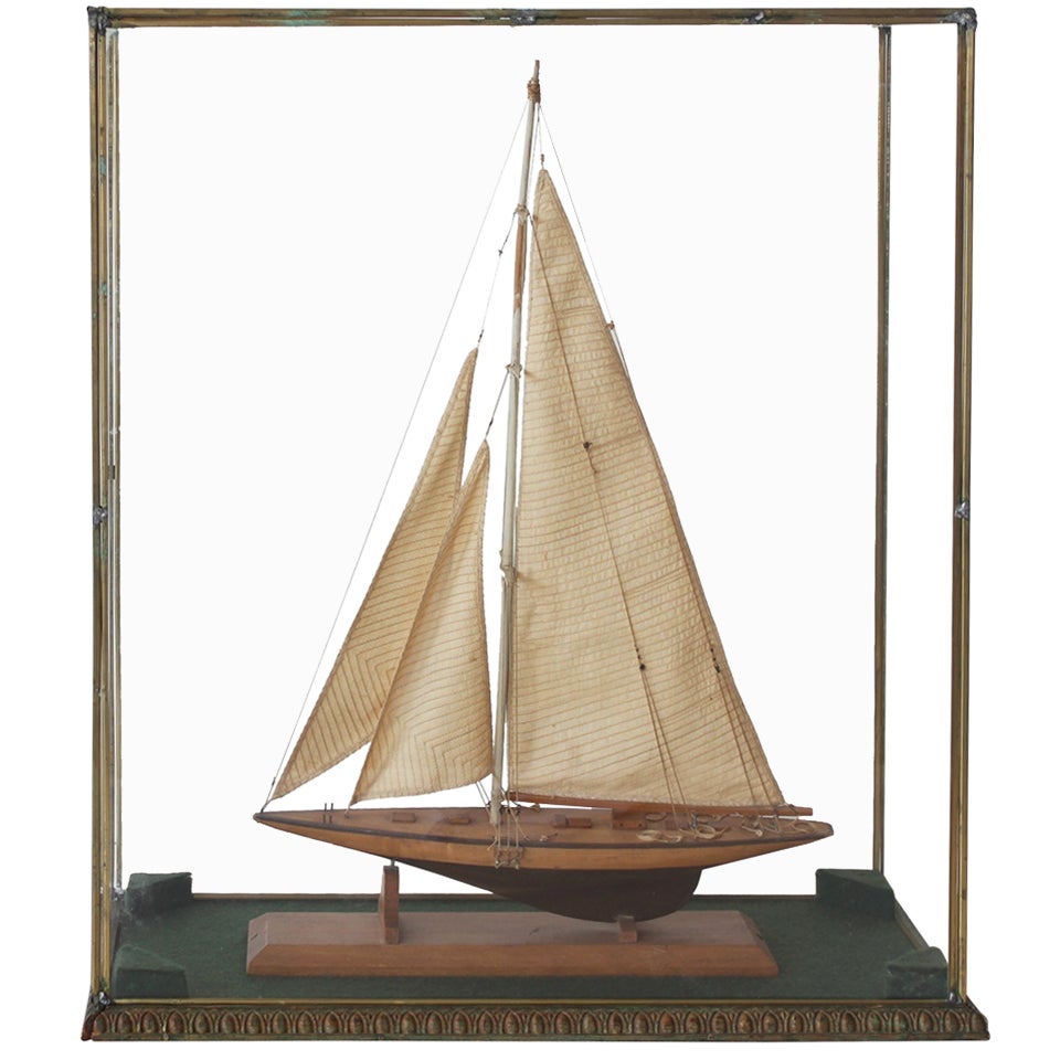 Antique Cased Wooden Model Boat