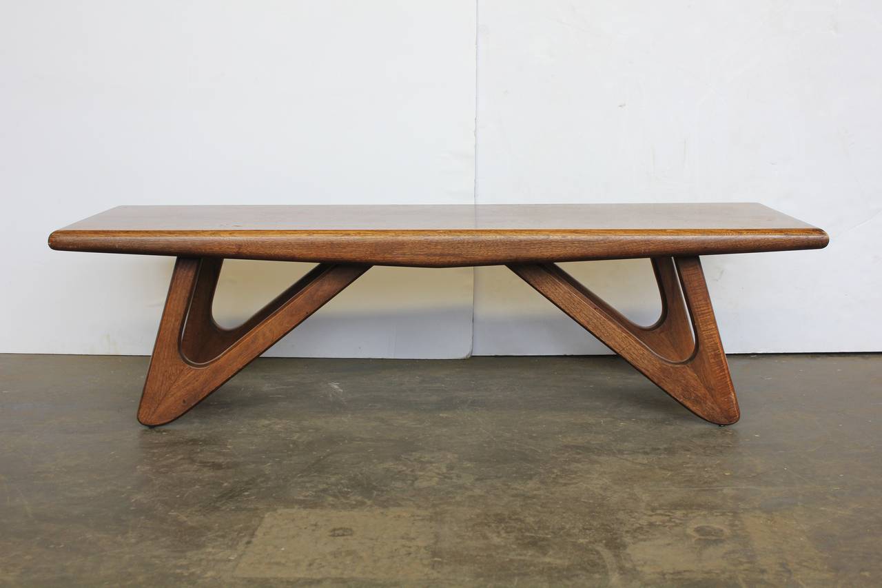 Adrian Pearsall style boomerang walnut coffee table.