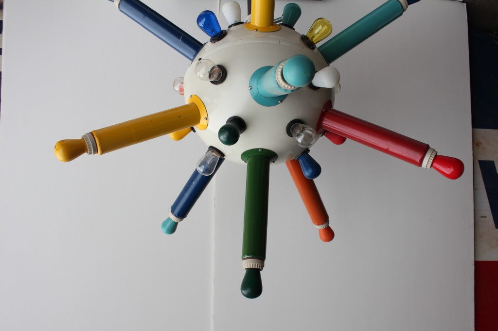 Funky 1960's colorful Sputnik ceiling light fixture. In working condition.