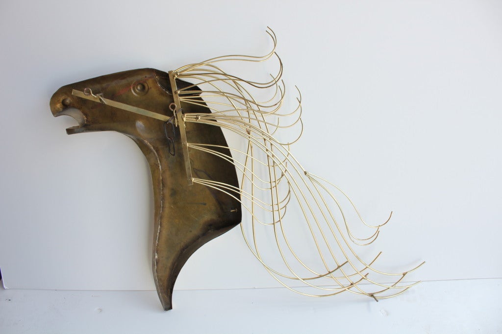 Late 20th Century Mid Century Brass Horse Wall Plaque By Curtis Jere