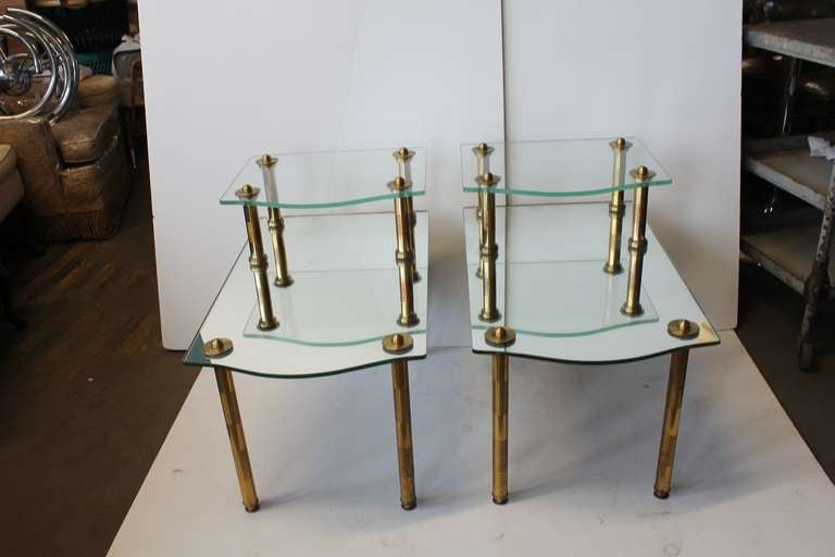 American Mid Century Solid Brass Mirrored End Tables For Sale