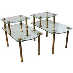 Mid Century Solid Brass Mirrored End Tables