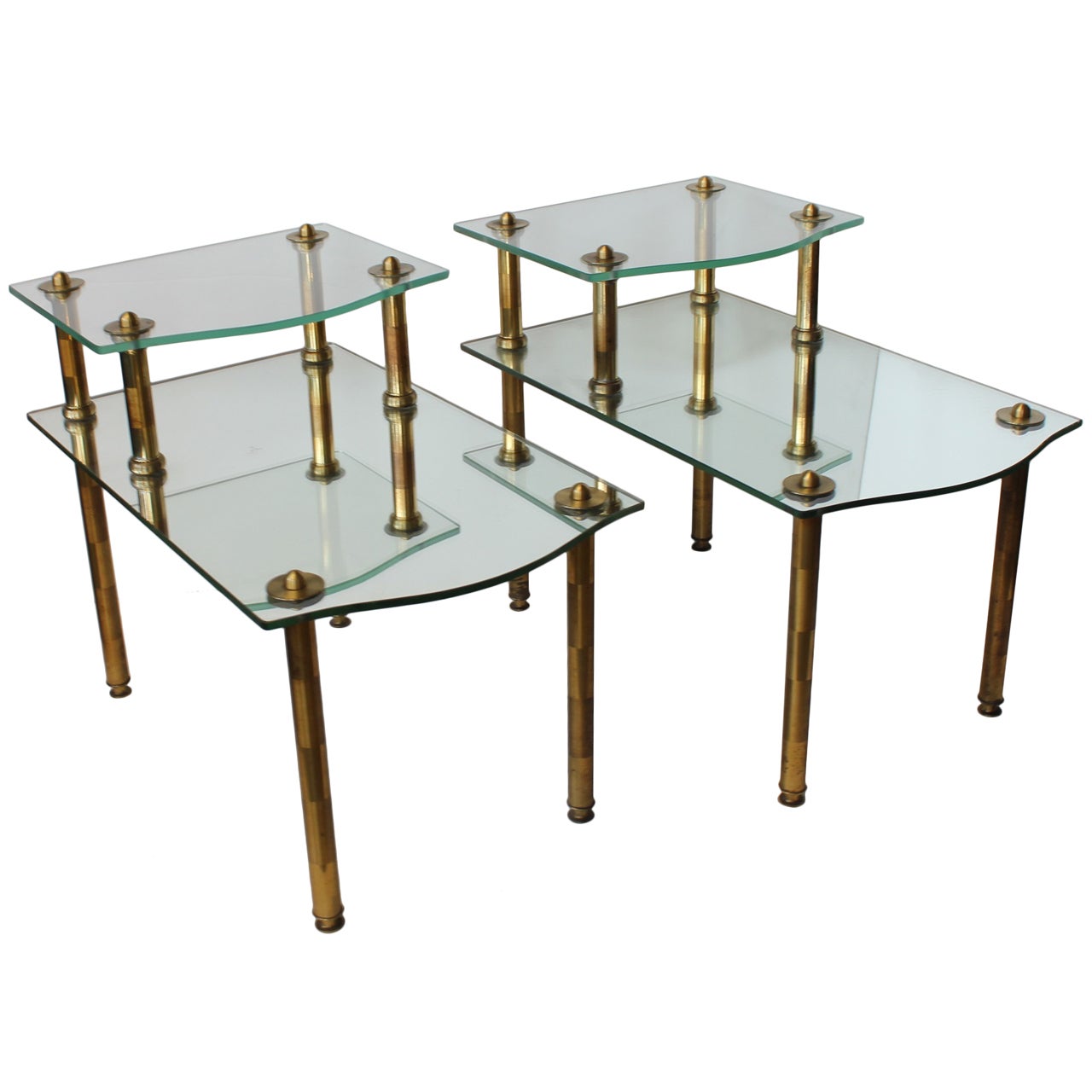 Mid Century Solid Brass Mirrored End Tables For Sale