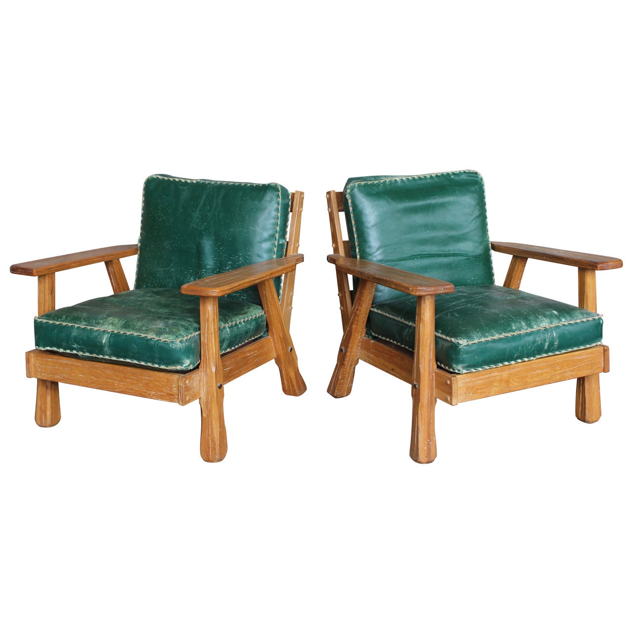 1950s Leather and Wood Lounge Chairs by Ranch Oak