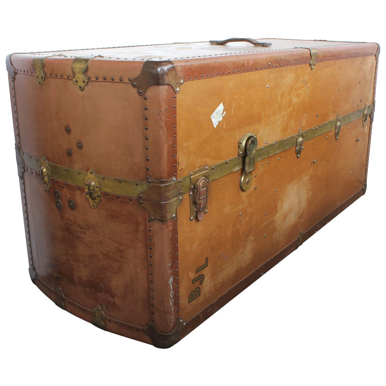 Large Leather Travel Trunk/Coffee Table For Sale