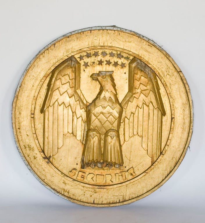 1900's American hand carved wooden Eagle wall plaque
