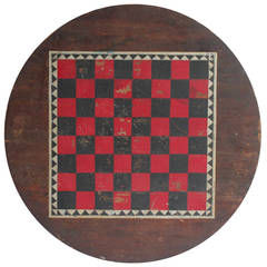 Antique American Folk Art Round Checker Game Board