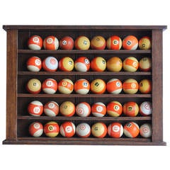 Collection of 40 Vintage "Lucky 13" Billiard Balls with Wood Rack