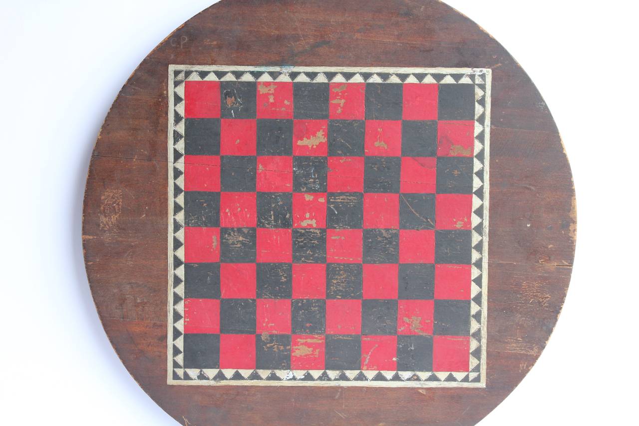 Antique American Folk Art Round Checker Game Board.