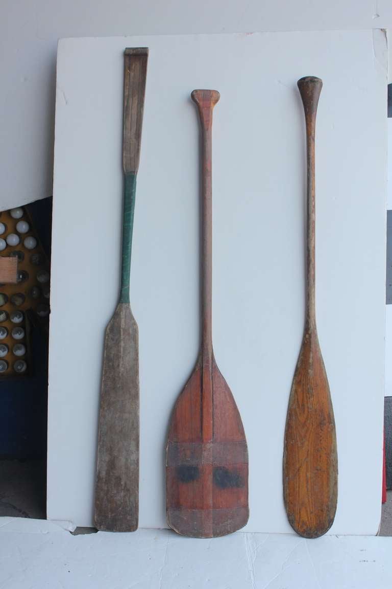 Great set of three hand made wooden oars.