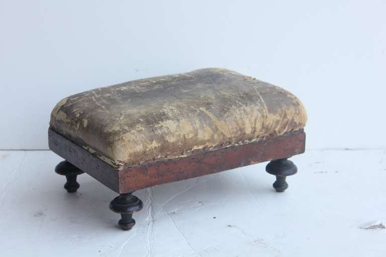 Antique American Leather Foot Stool