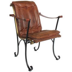 Rare 1940s Leather and Iron Armchair by Lee Woodard