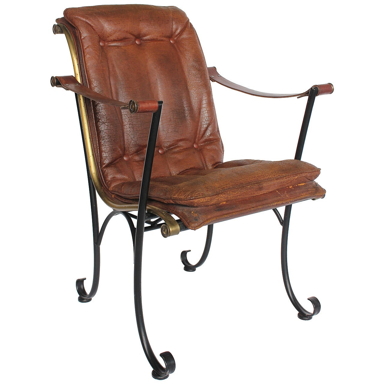 Rare 1940s Leather and Iron Armchair by Lee Woodard For Sale