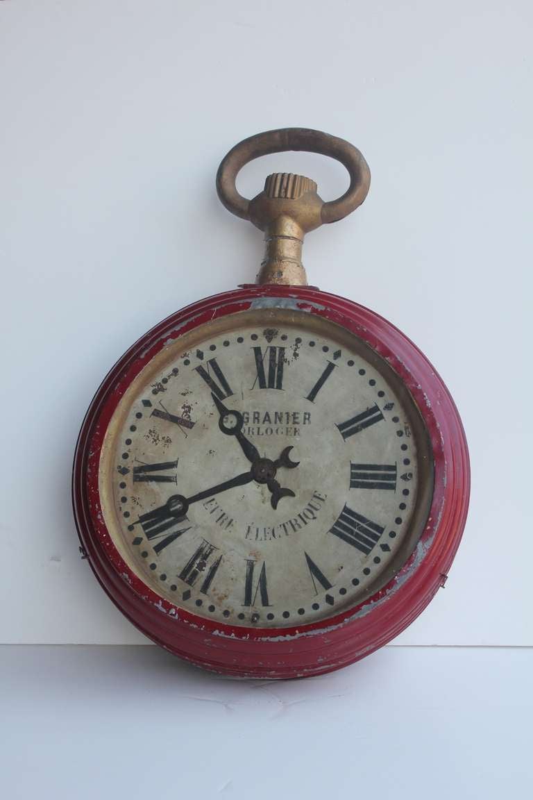 Large Antique French Double Sided Pocket Watch Trade Sign