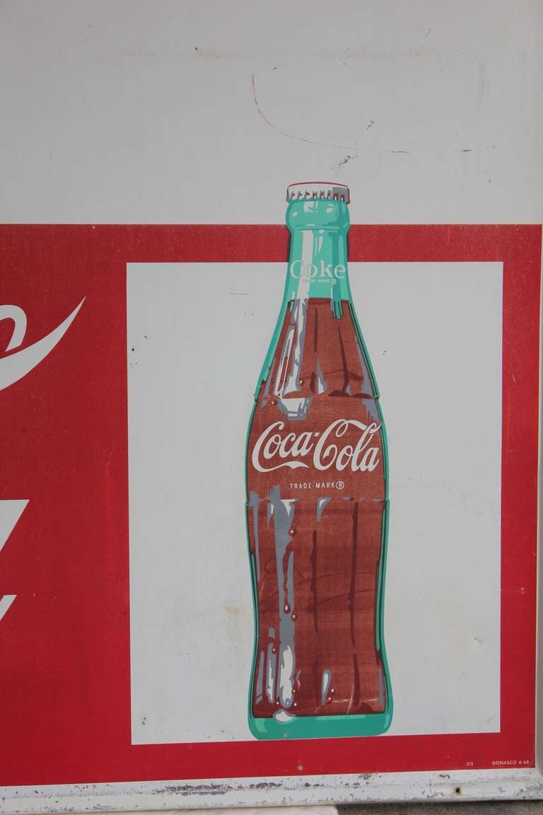 Folk Art Over Sized 1960's Original Coca Cola Sign With Personality Panel For Sale
