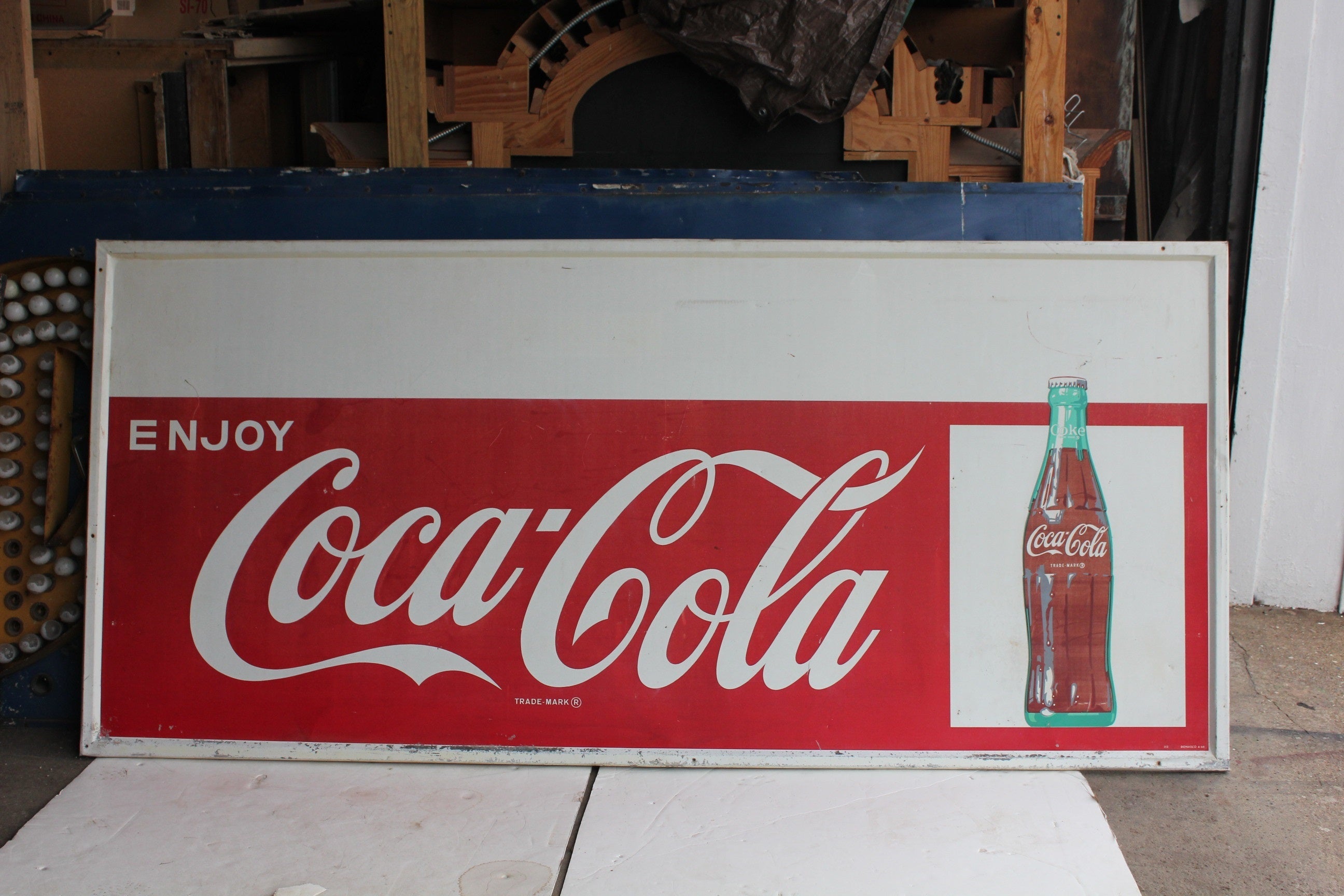 Over Sized 1960's Original Coca Cola Sign With Personality Panel For Sale