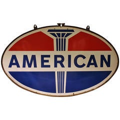 Vintage 1950s Double Sided Gas Porcelain Sign "American"