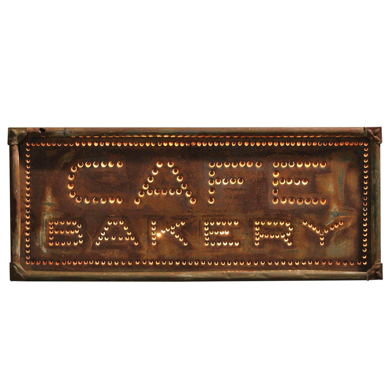 Antique American Light Up Tin Sign "Cafe Bakery"