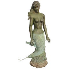 Vintage 20th Century Bronze Mermaid Fountain Figurine