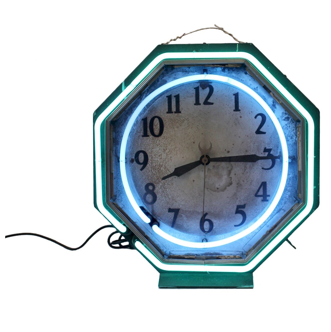 1930s Distressed Double Neon Clock For Sale