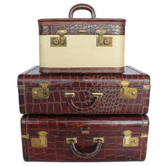 Set Of 3 Vintage Leather Suitcases