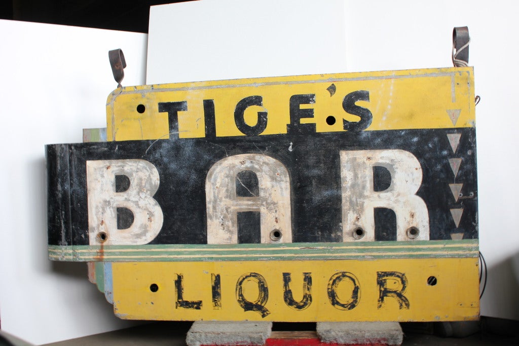 Late 1930's double sided hand painted tin neon 
