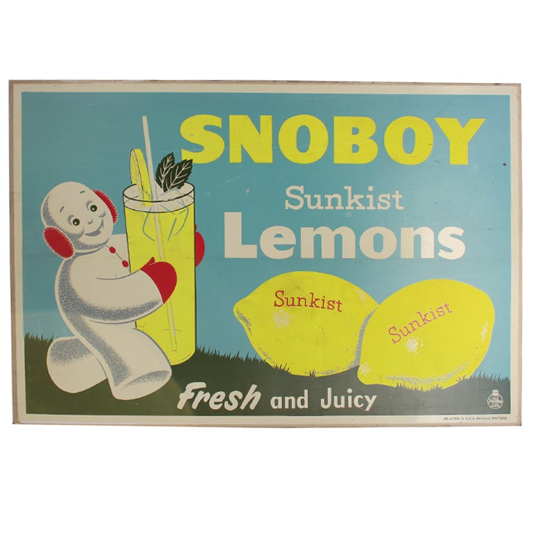 1950's Oversized Snoboy Sunkist Lemons sign For Sale