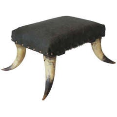 Antique Cowhide & Horn Foot Stool