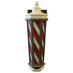 Antique Light Up Ornate Stained Glass and Porcelain Barber Pole