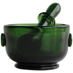 Mid Century Hand Blown Glass Mortar & Pestle