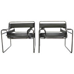 Pair Of Wassily Style Leather Chairs In The Manner Of Marcel Breuer 5